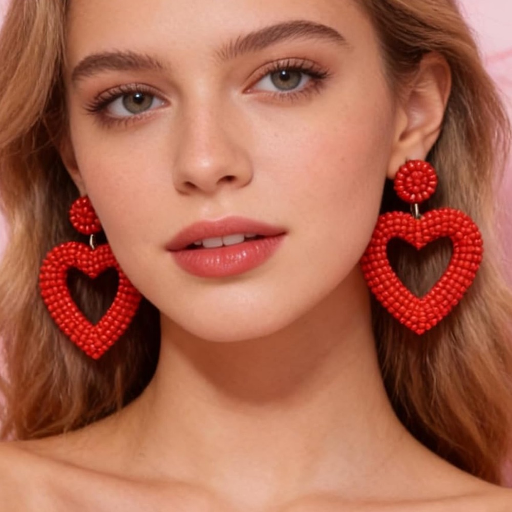 New! Beaded Heart Earrings (3002)